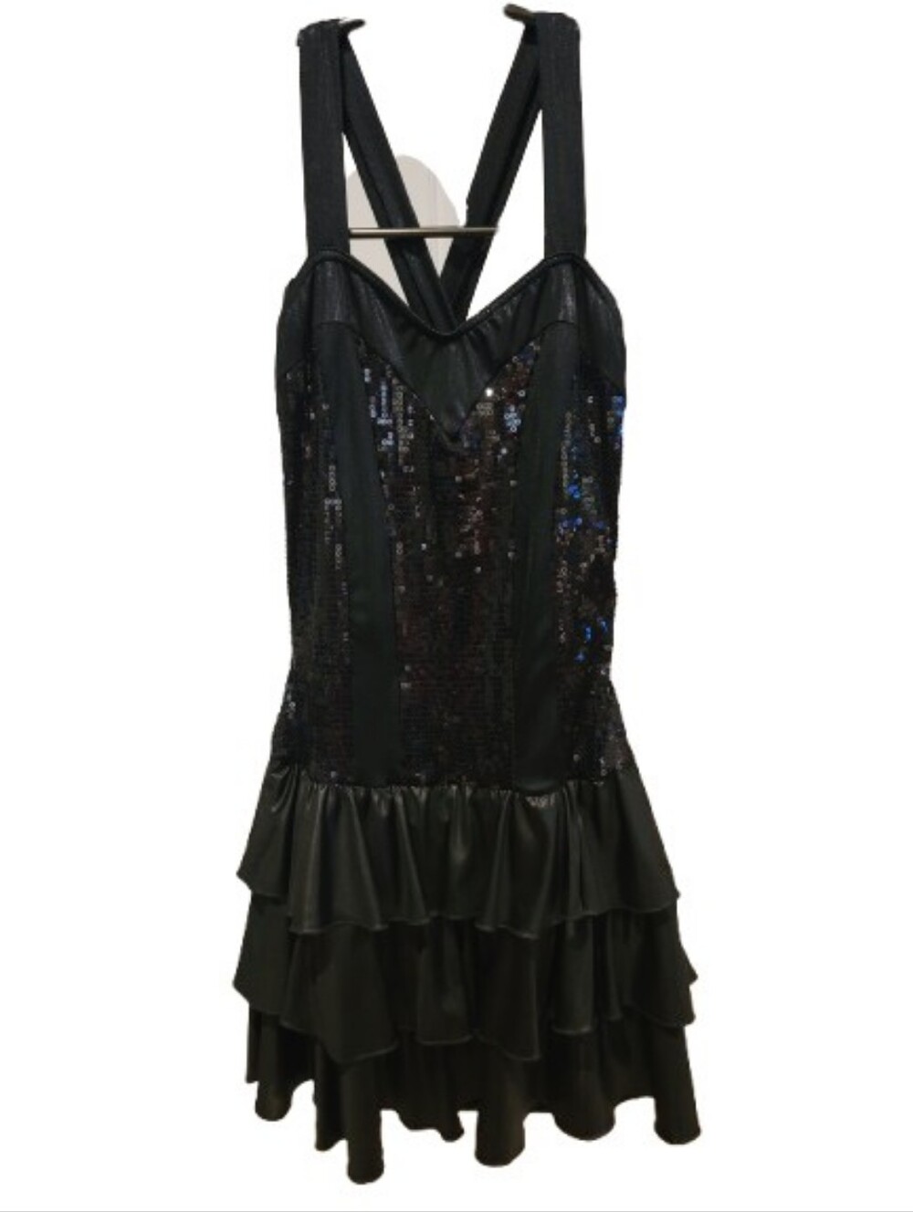 Black Sequin Ruffle Tiered Dress Large 12/14 - Picture 4 of 11